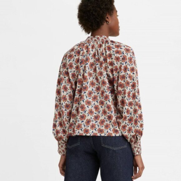 Levi's Blouse Top Gillian Mockneck Floral Pattern Puff Sleeve Size S - Picture 4 of 8